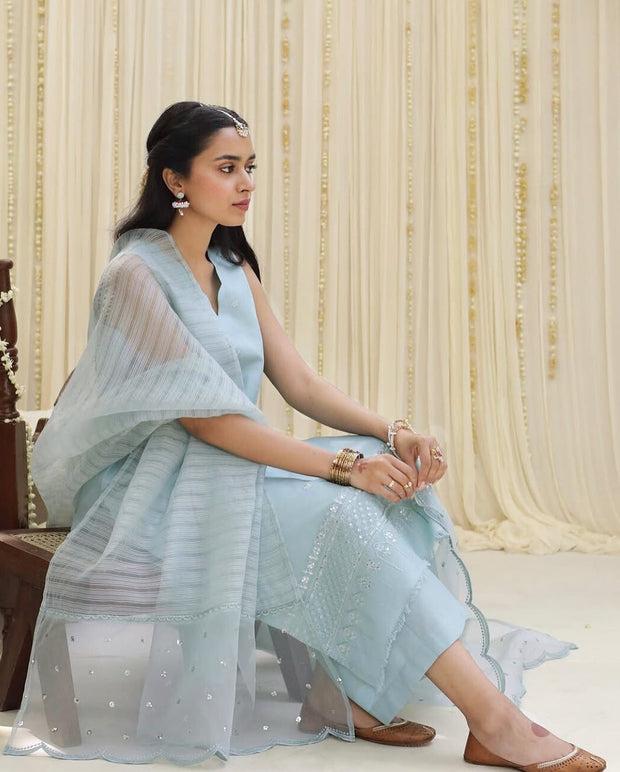 POWDER BLUE | 3-Pc Stitched Embroidered Outfit